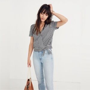Madewell Short-Sleeve Wrap Top in Gingham Check Size XXS